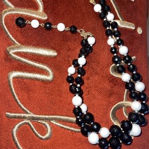 Vintage GERMANY 2-Strand Black And White Faceted Plastic Bead Necklace